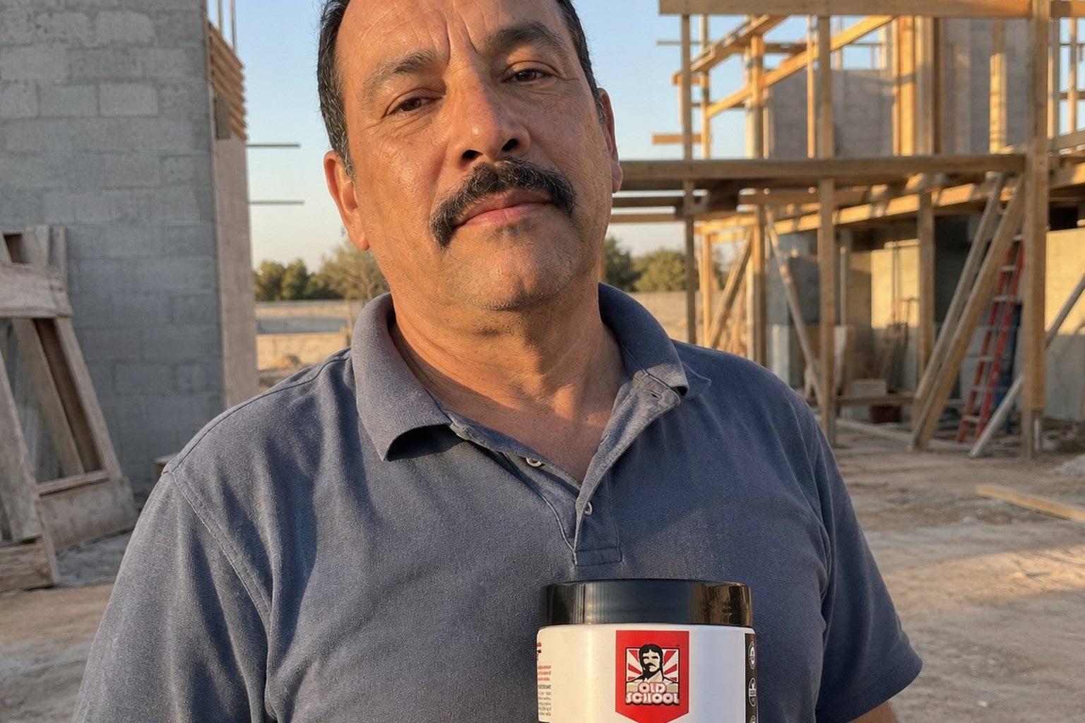 Cliente de Hisola en su obra sosteniendo el frasco