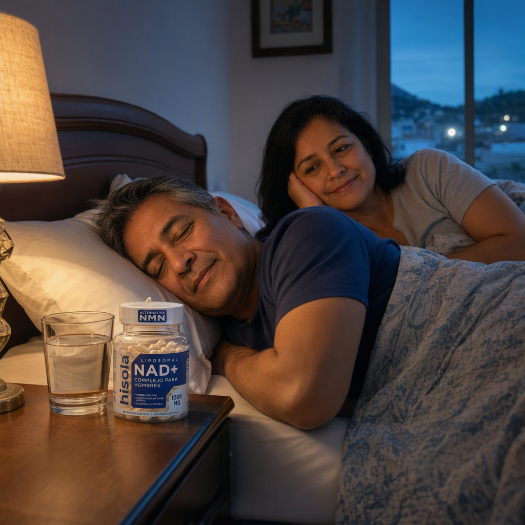 Amanecer en un dormitorio: &eacute;l duerme profundamente toda la noche mientras ella, despierta, lo mira con una sonrisa de alivio.